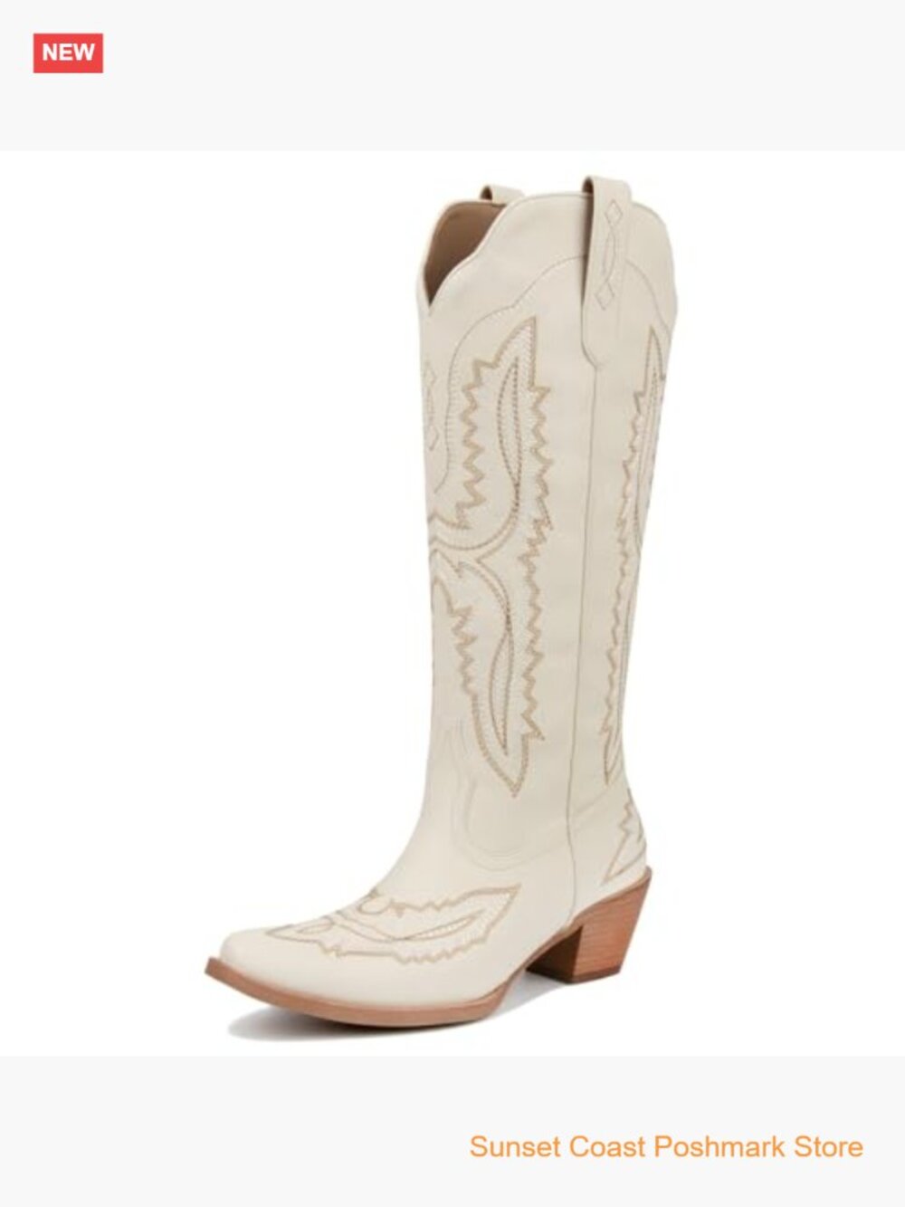 Women’s Knee High Cowgirl Boots Pointed Toe Chunky Heel Western Boots Retro - Picture 6 of 7
